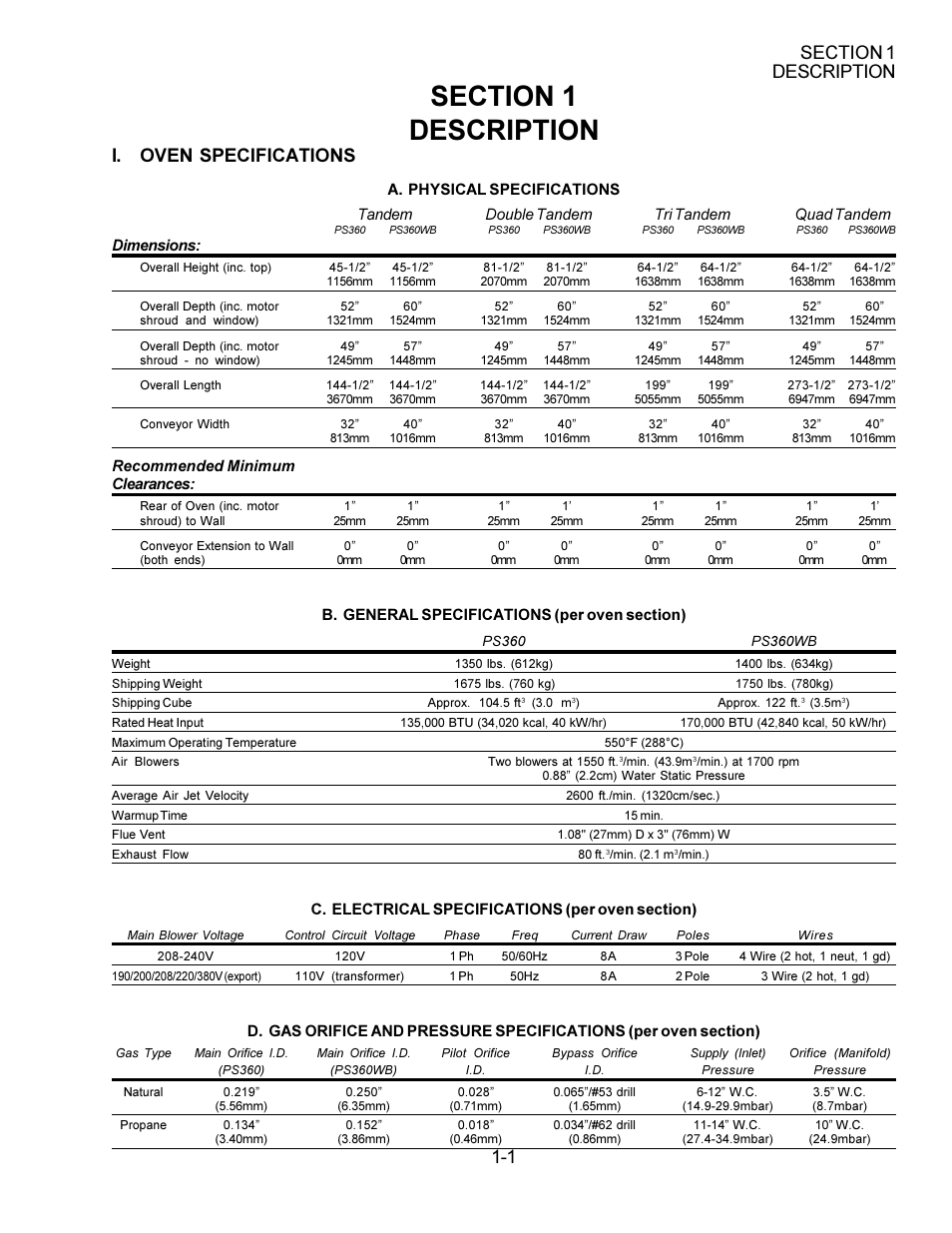 I. oven specifications | Middleby Marshall PS360WB  EN User Manual | Page 5 / 32