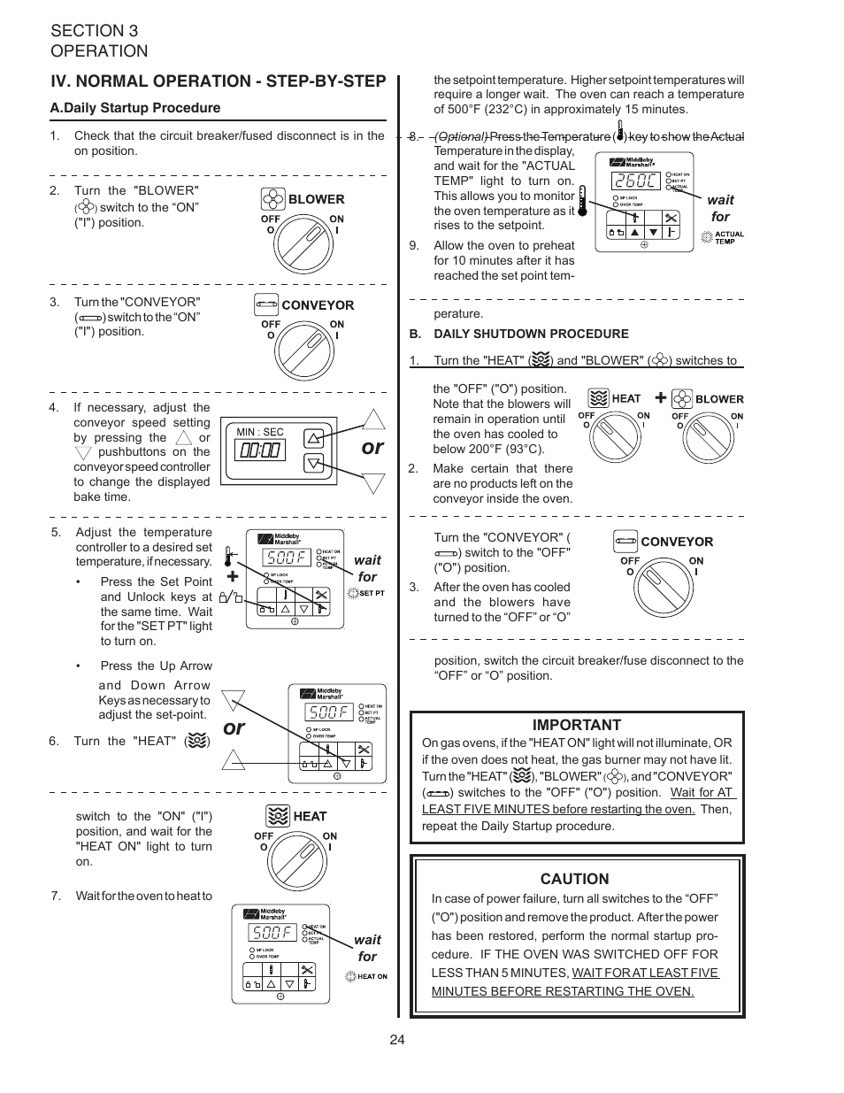Iv. normal operation - step-by-step | Middleby Marshall Oven PS528G User Manual | Page 28 / 48