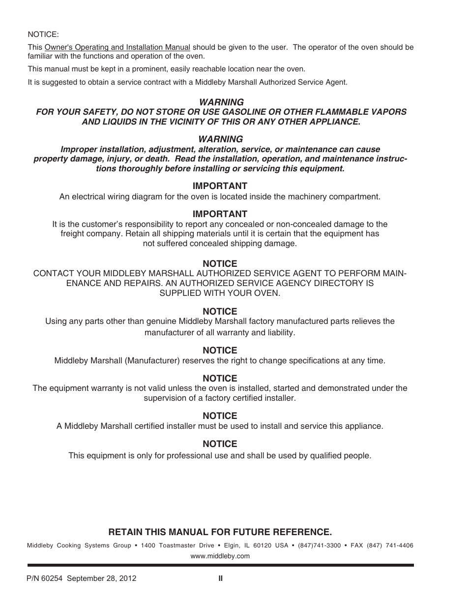 Middleby Marshall PS740 Series Electric Ovens 60254 User Manual | Page 2 / 36