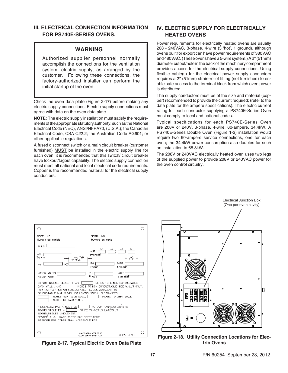 Warning | Middleby Marshall PS740 Series Electric Ovens 60254 User Manual | Page 21 / 36