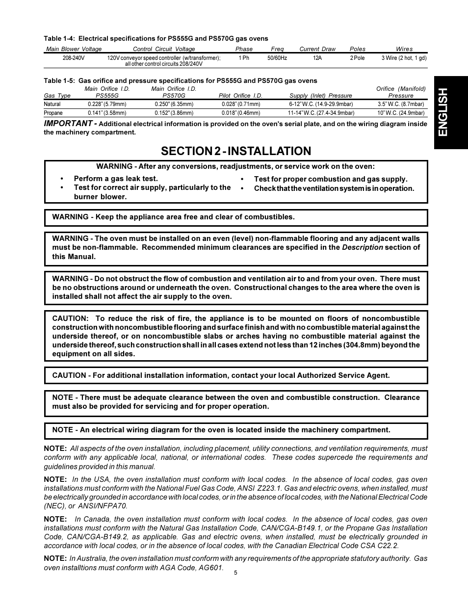 Middleby Marshall PS555G GAS User Manual | Page 5 / 24