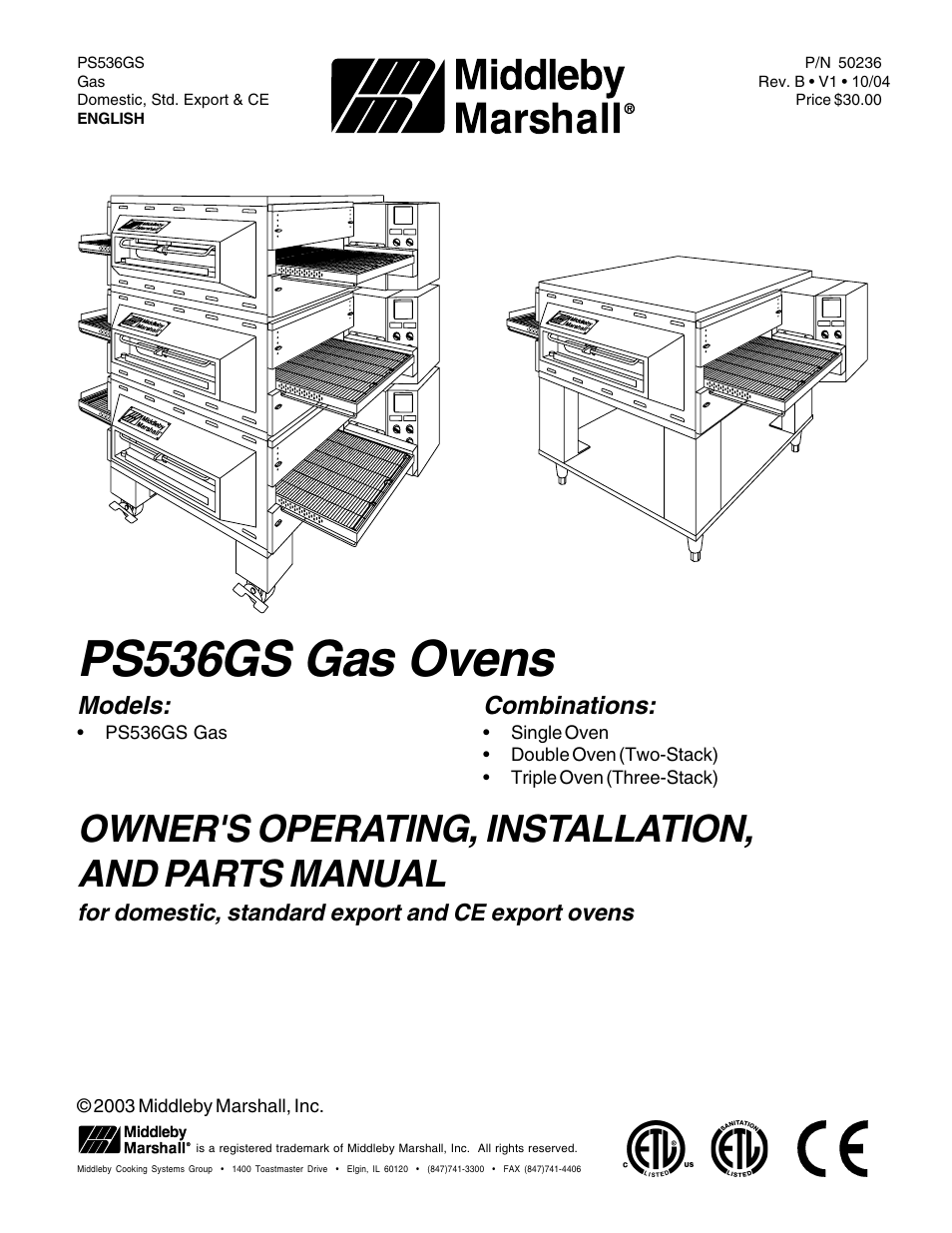 Middleby Marshall Gas Ovens PS53GS Gas User Manual | 44 pages