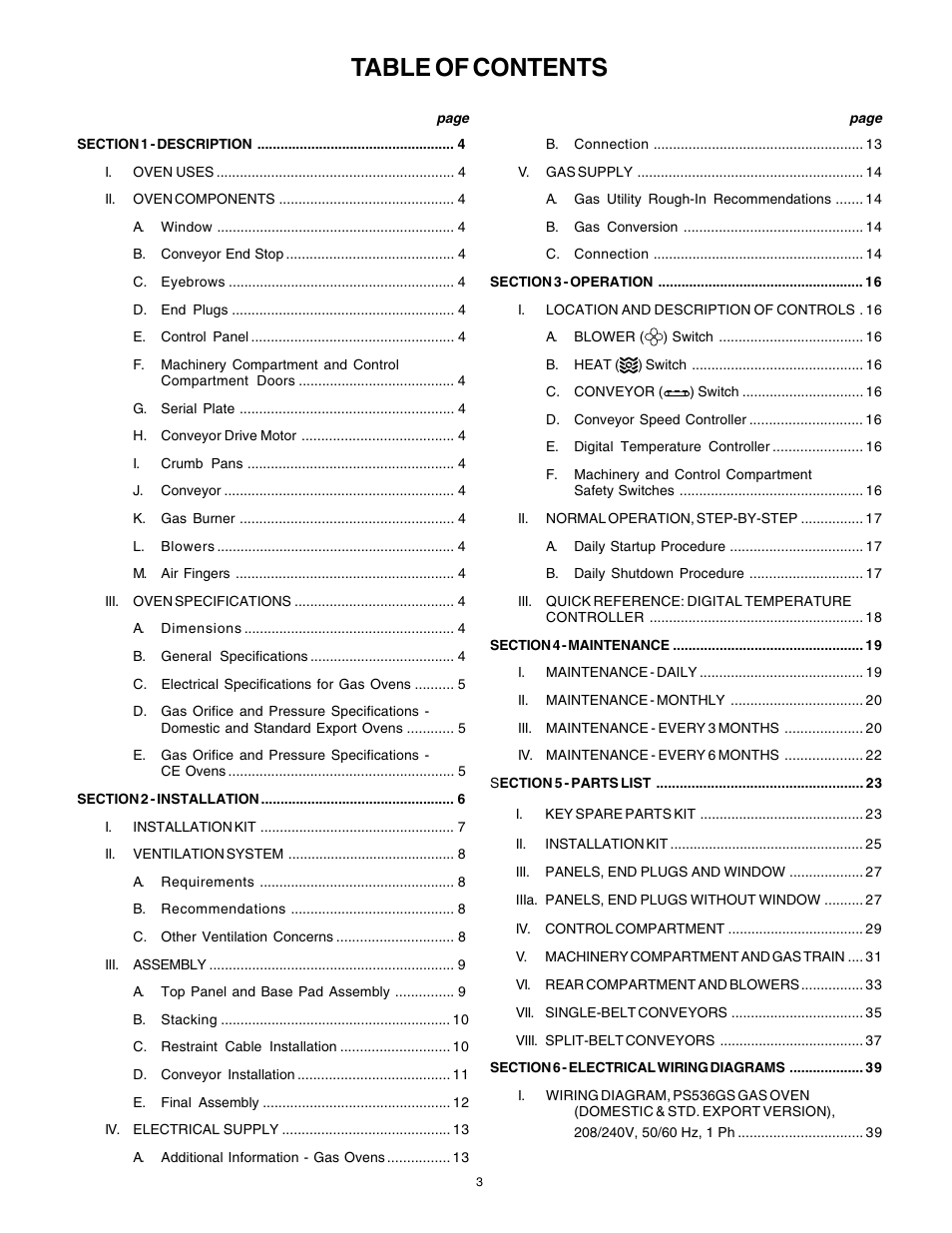 Middleby Marshall Gas Ovens PS53GS Gas User Manual | Page 3 / 44