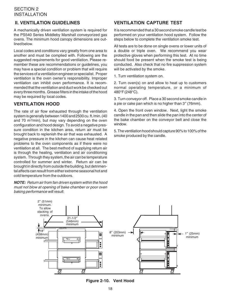 Ventilation hood, Ventilation capture test | Middleby Marshall PS540-Series Ovens PS540G User Manual | Page 22 / 76
