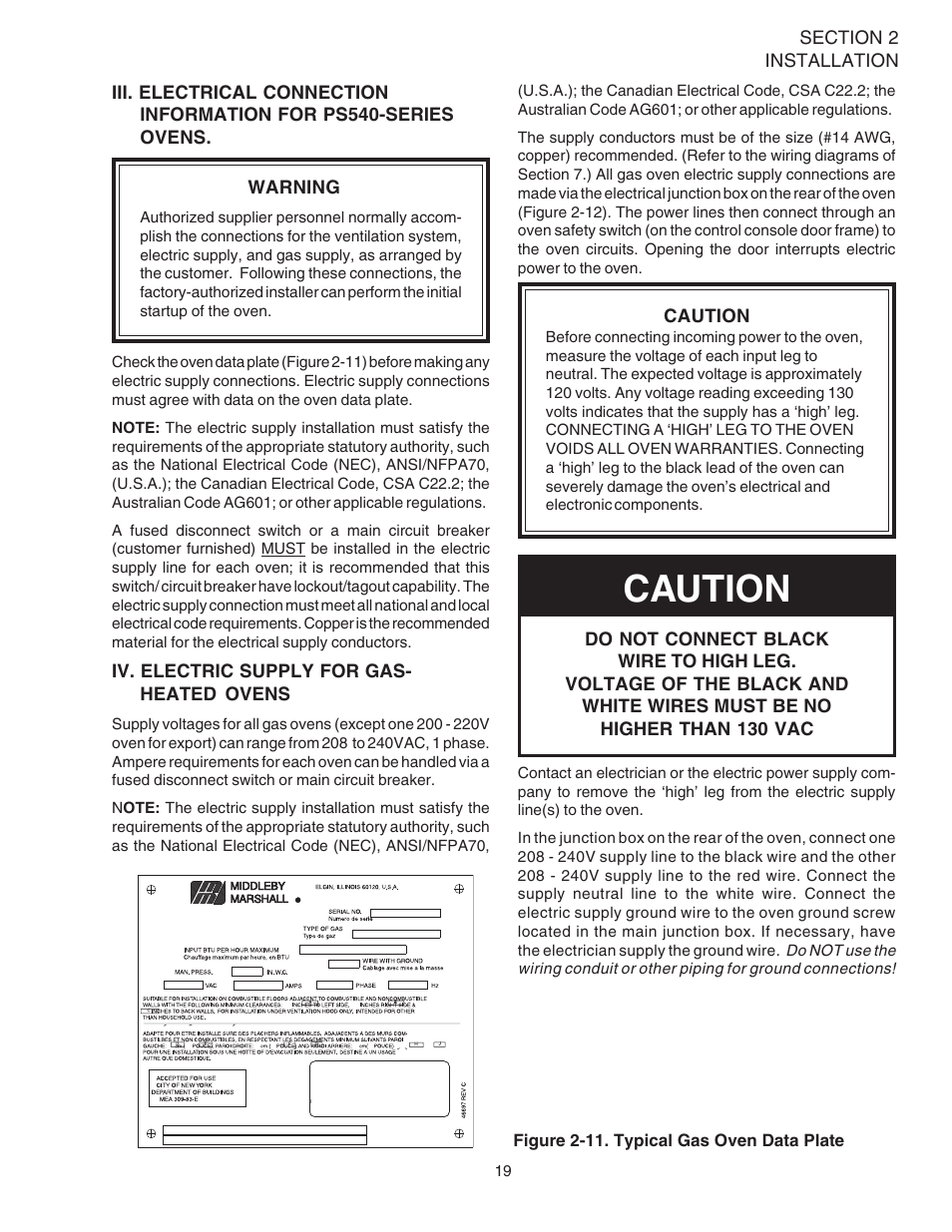 Caution | Middleby Marshall PS540-Series Ovens PS540G User Manual | Page 23 / 76