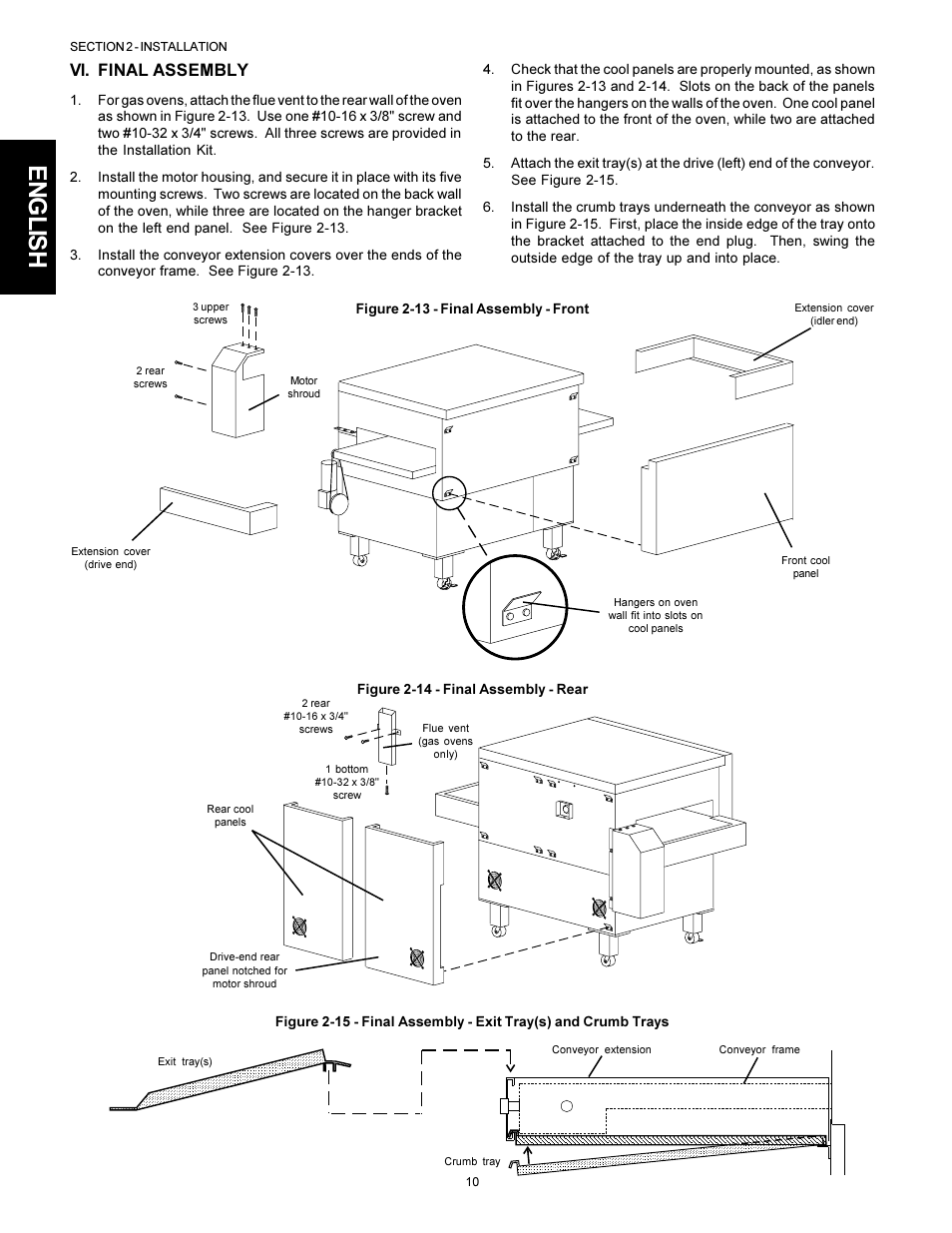English, Vi. final assembly | Middleby Marshall PS314SBI User Manual | Page 10 / 20