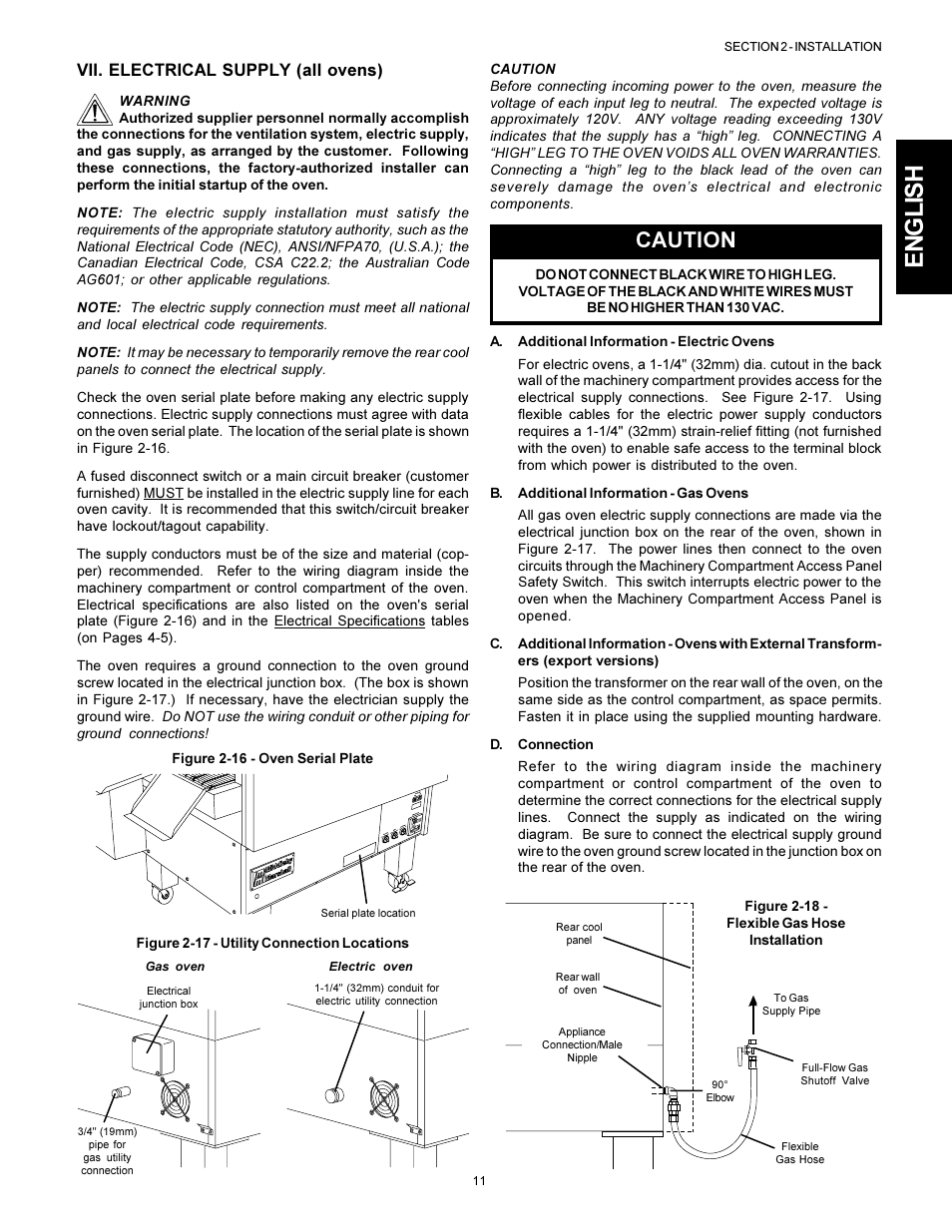 English, Caution, Vii. electrical supply (all ovens) | Middleby Marshall PS314SBI User Manual | Page 11 / 20