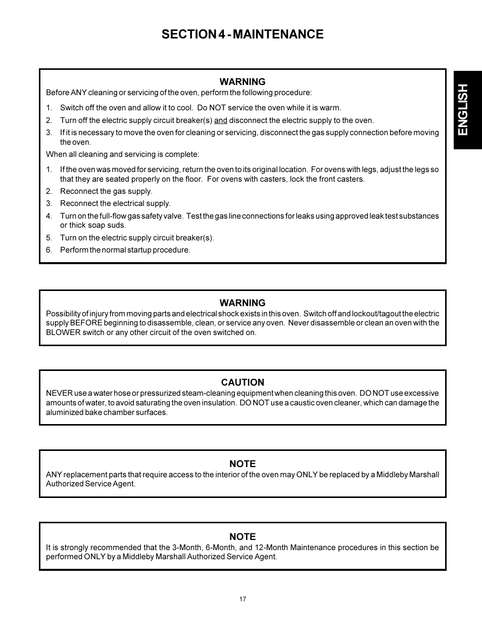 English | Middleby Marshall PS314SBI User Manual | Page 17 / 20