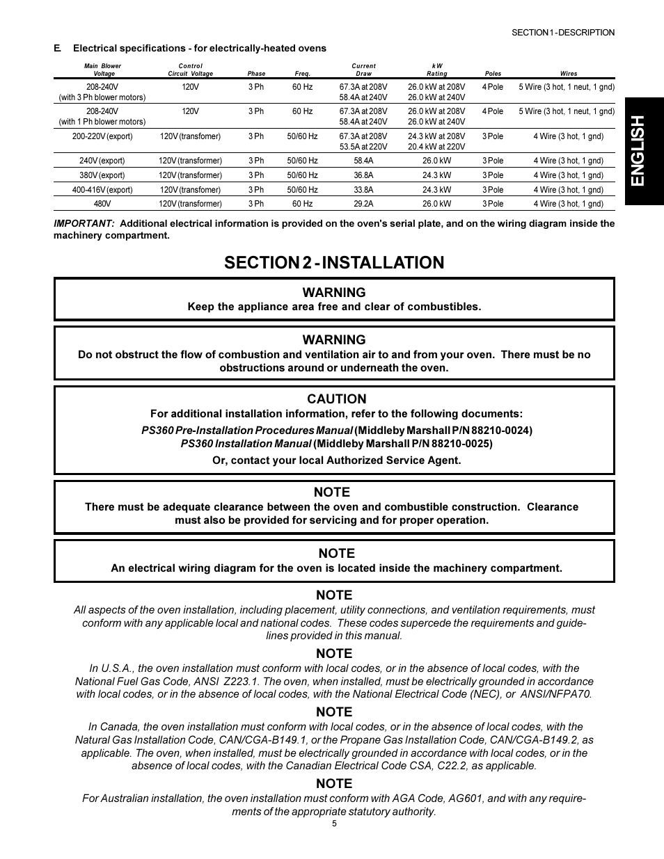 Warning, Caution | Middleby Marshall PS314SBI User Manual | Page 5 / 20