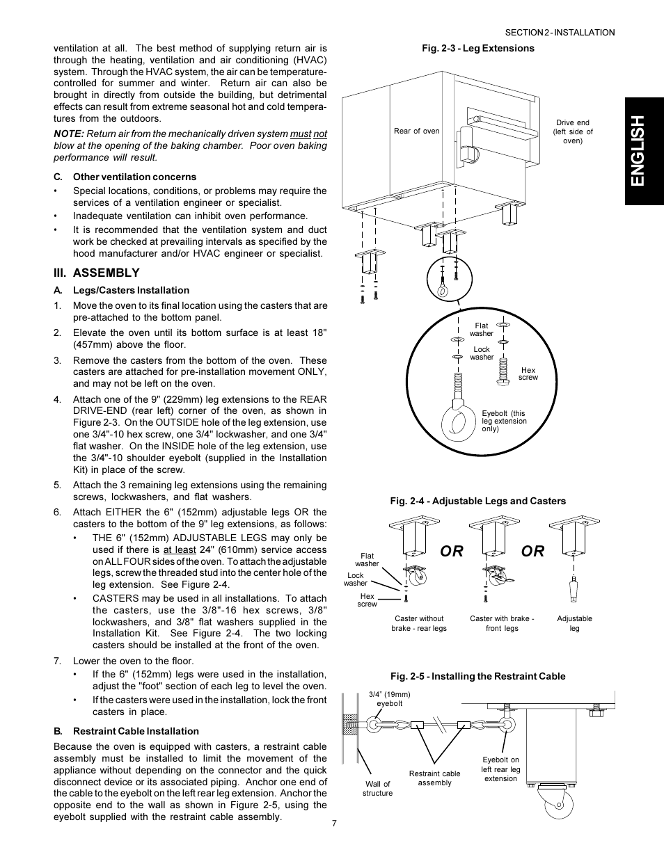 English, Iii. assembly | Middleby Marshall PS314SBI User Manual | Page 7 / 20