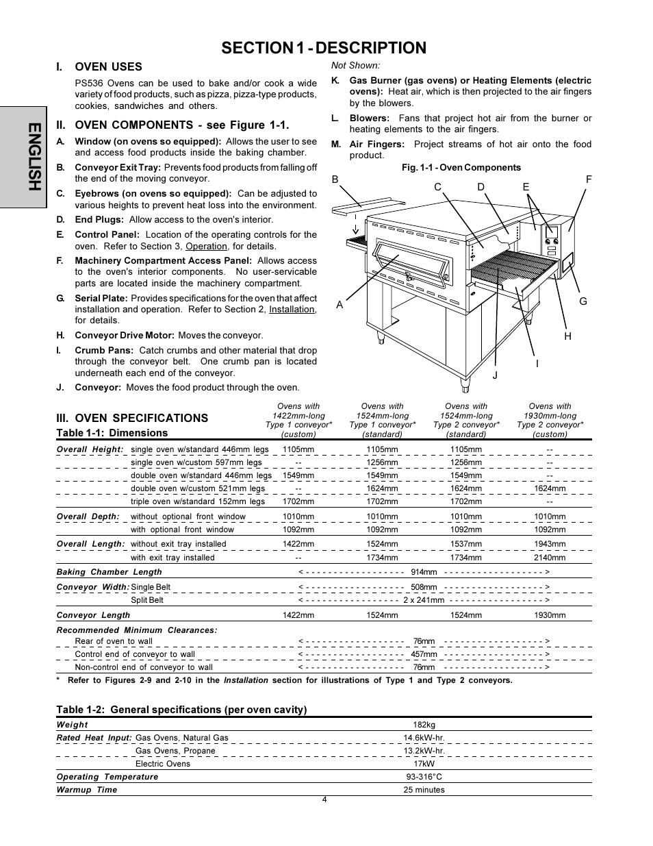 English | Middleby Marshall Model PS536 User Manual | Page 4 / 34