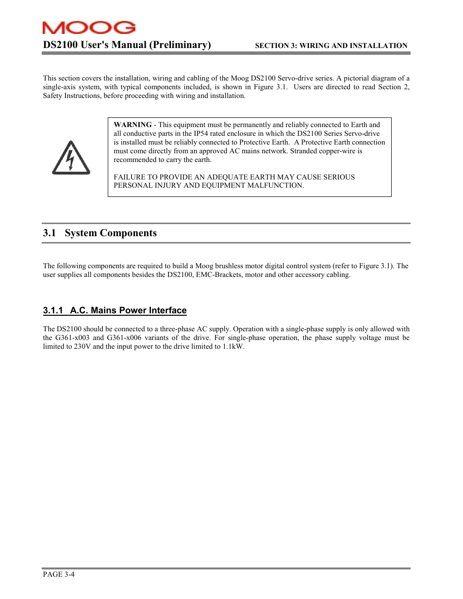 System components, Ds2100 user's manual (preliminary), 1 system components | Moog DS2100 User Manual | Page 10 / 81