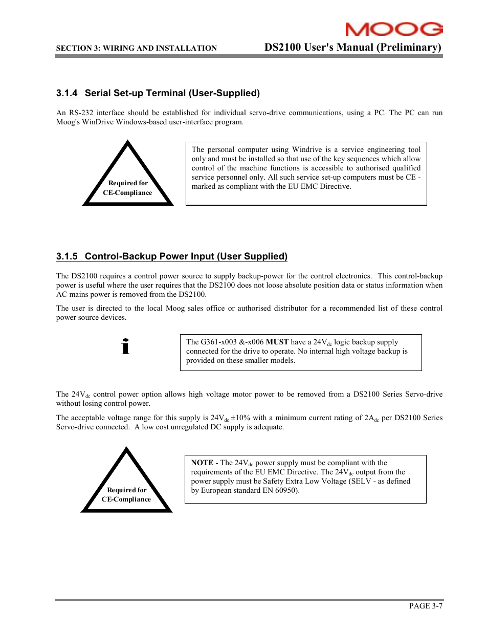 Ds2100 user's manual (preliminary), 4 serial set-up terminal (user-supplied), 5 control-backup power input (user supplied) | Moog DS2100 User Manual | Page 13 / 81