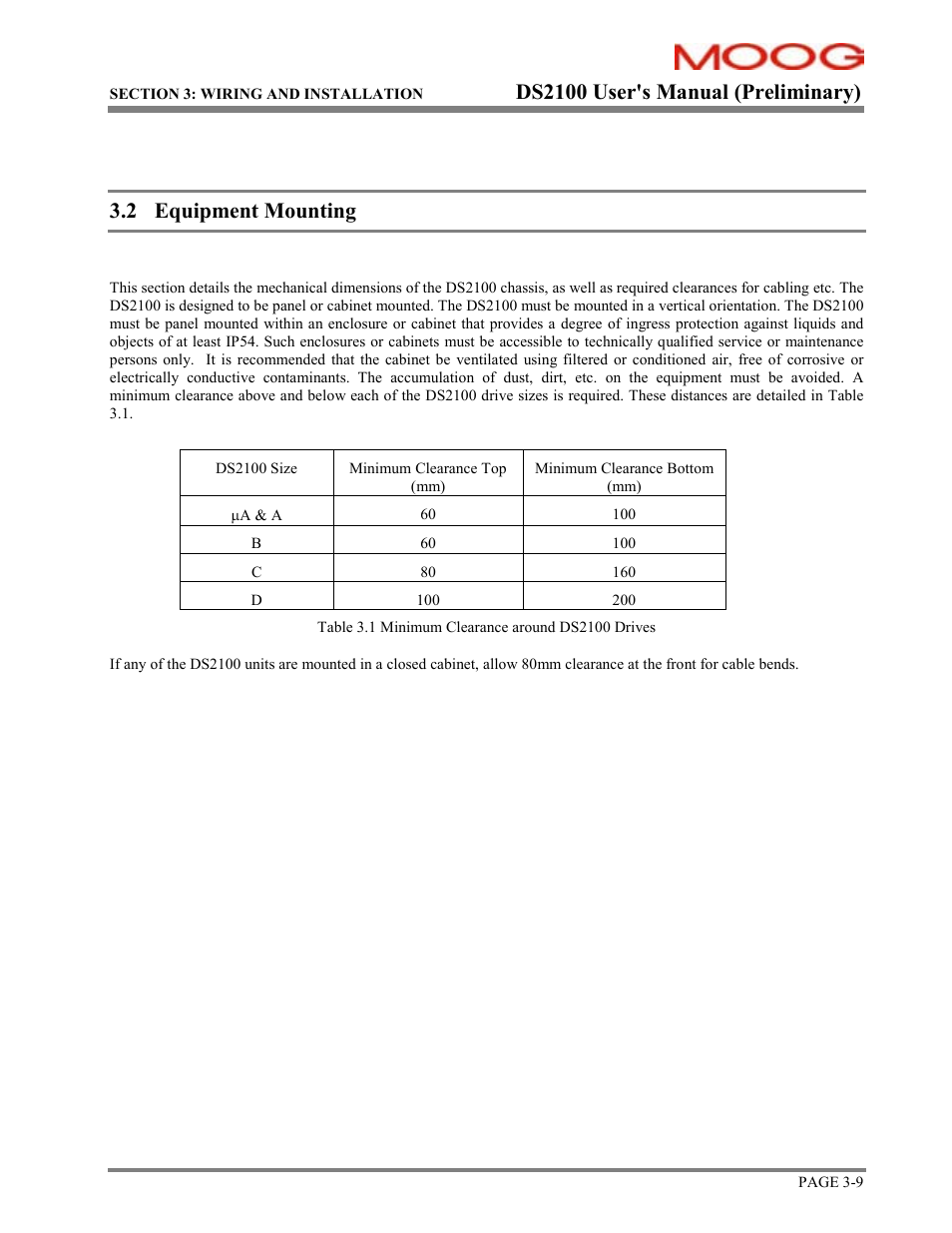 Equipment mounting, Ds2100 user's manual (preliminary), 2 equipment mounting | Moog DS2100 User Manual | Page 15 / 81