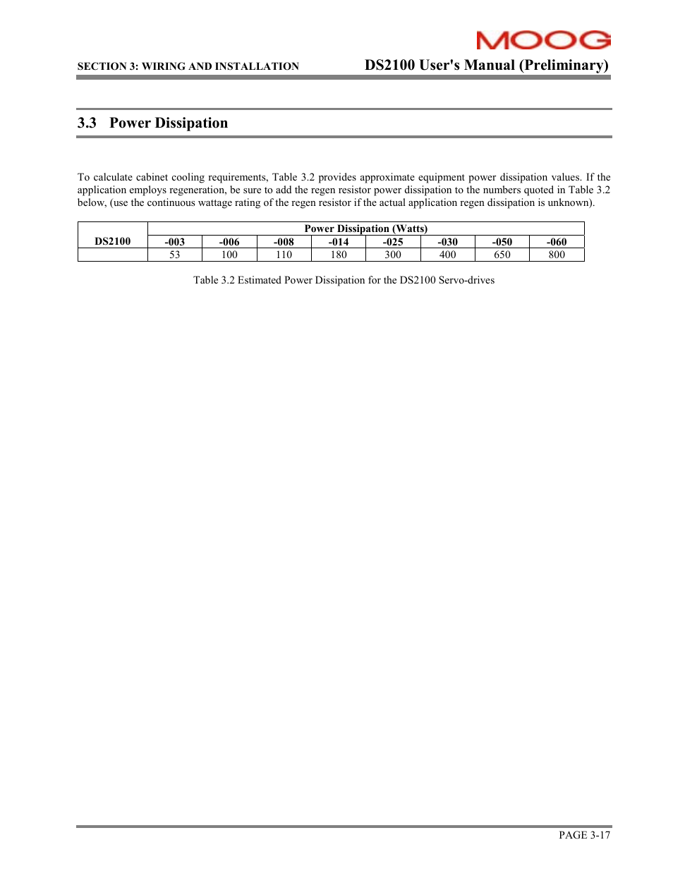 Power dissipation, Ds2100 user's manual (preliminary), 3 power dissipation | Moog DS2100 User Manual | Page 23 / 81