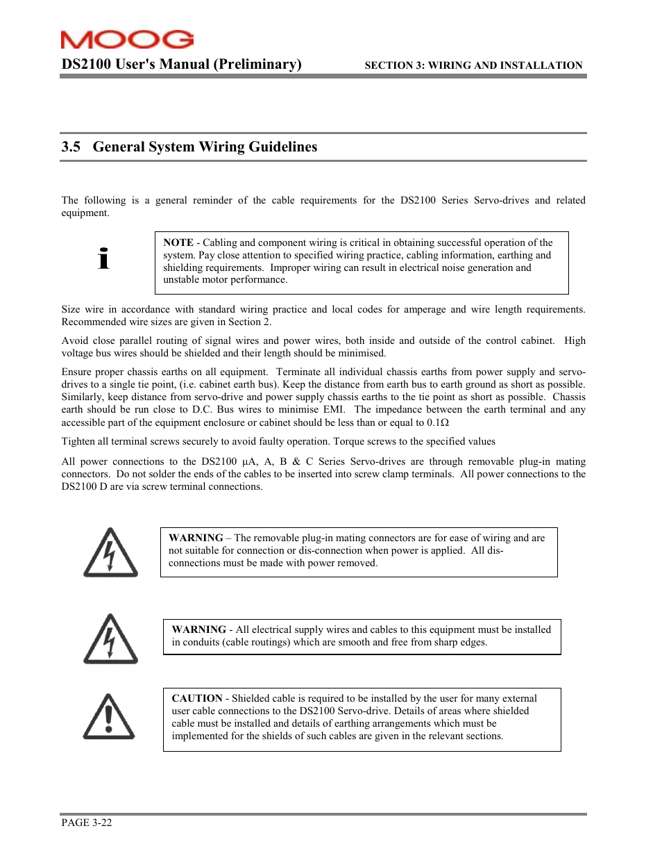 General system wiring guidelines, Ds2100 user's manual (preliminary), 5 general system wiring guidelines | Moog DS2100 User Manual | Page 28 / 81