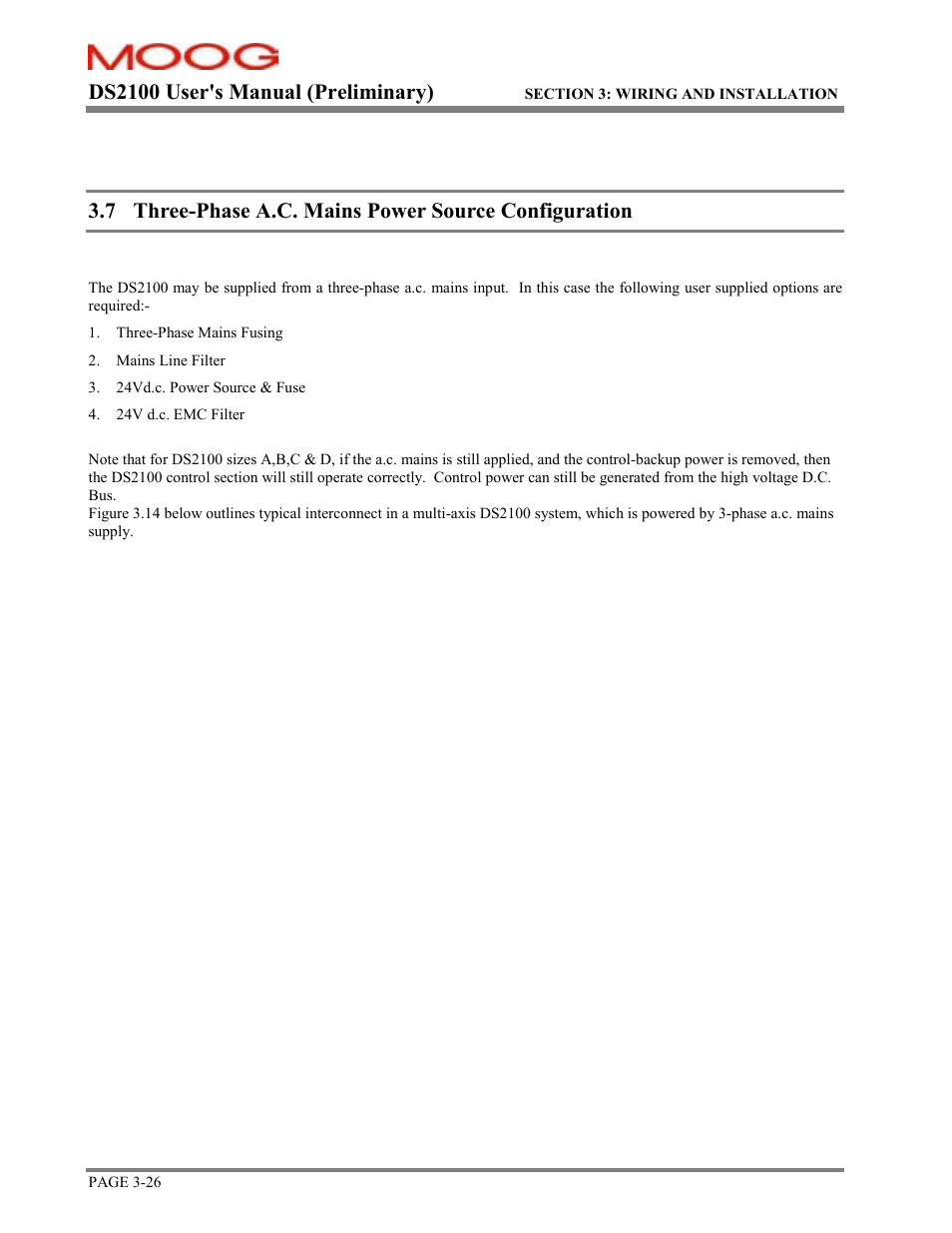 Phase ac mains power source configuration, Ds2100 user's manual (preliminary) | Moog DS2100 User Manual | Page 32 / 81
