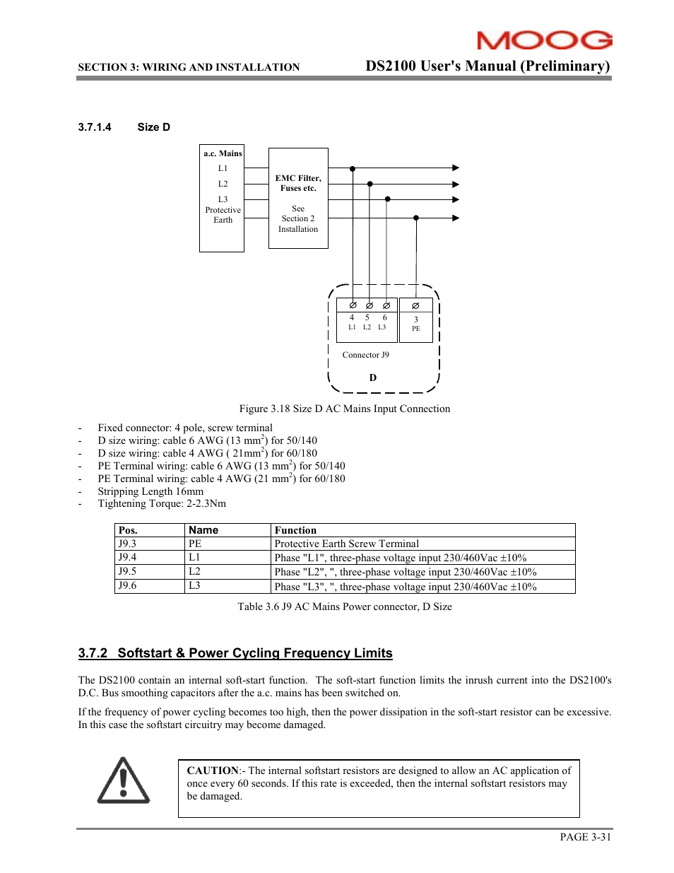 Ds2100 user's manual (preliminary), 2 softstart & power cycling frequency limits | Moog DS2100 User Manual | Page 37 / 81