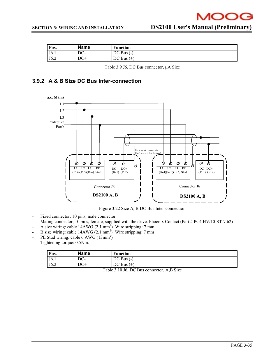 Ds2100 user's manual (preliminary), 2 a & b size dc bus inter-connection | Moog DS2100 User Manual | Page 41 / 81