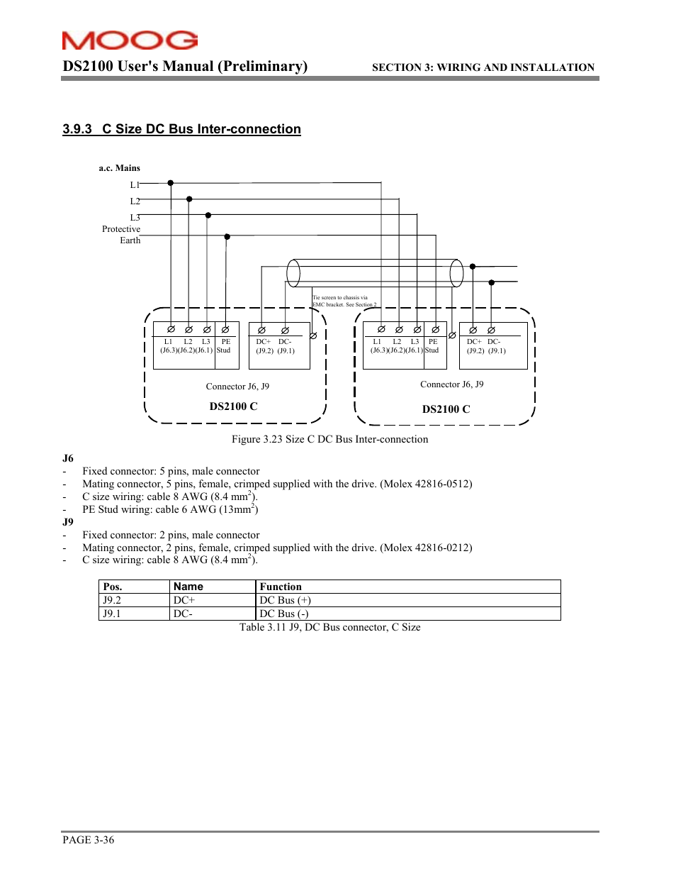 Ds2100 user's manual (preliminary), 3 c size dc bus inter-connection | Moog DS2100 User Manual | Page 42 / 81