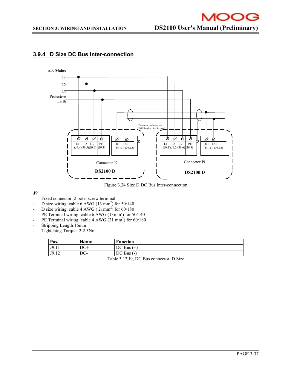 Ds2100 user's manual (preliminary), 4 d size dc bus inter-connection | Moog DS2100 User Manual | Page 43 / 81