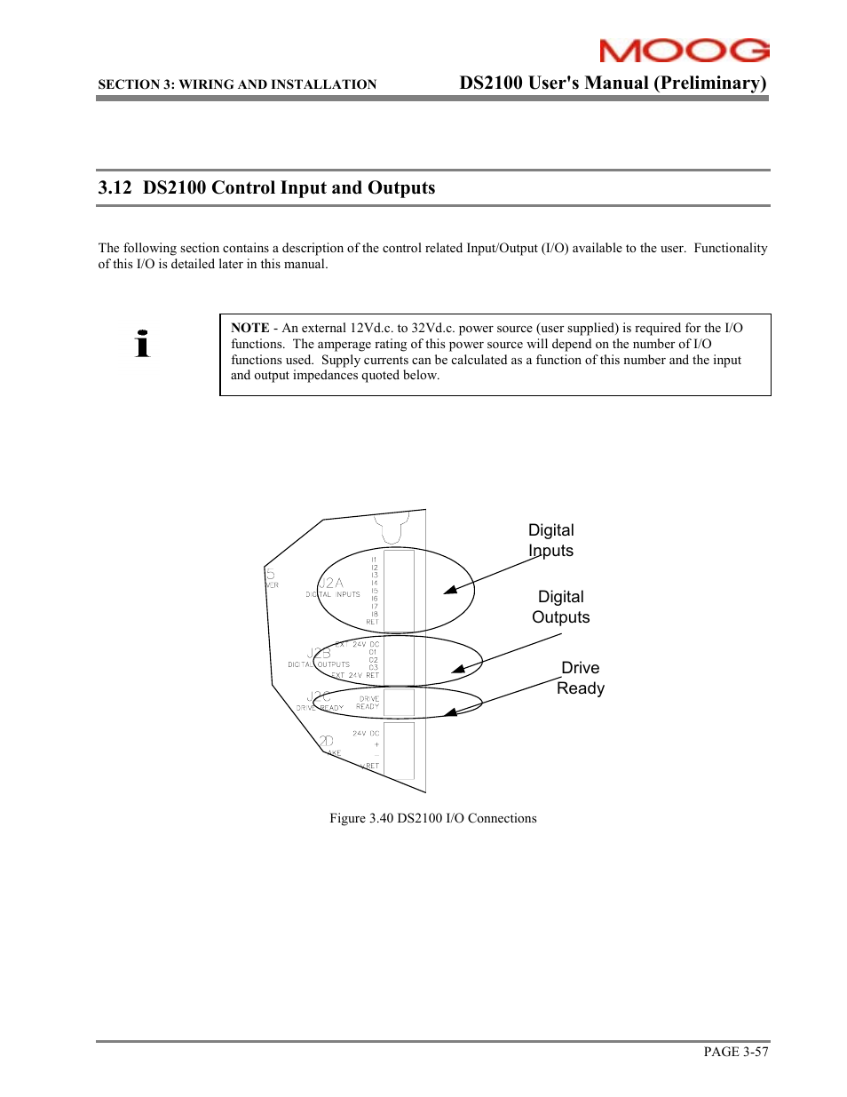 Control input and outputs, Ds2100 user's manual (preliminary) | Moog DS2100 User Manual | Page 63 / 81