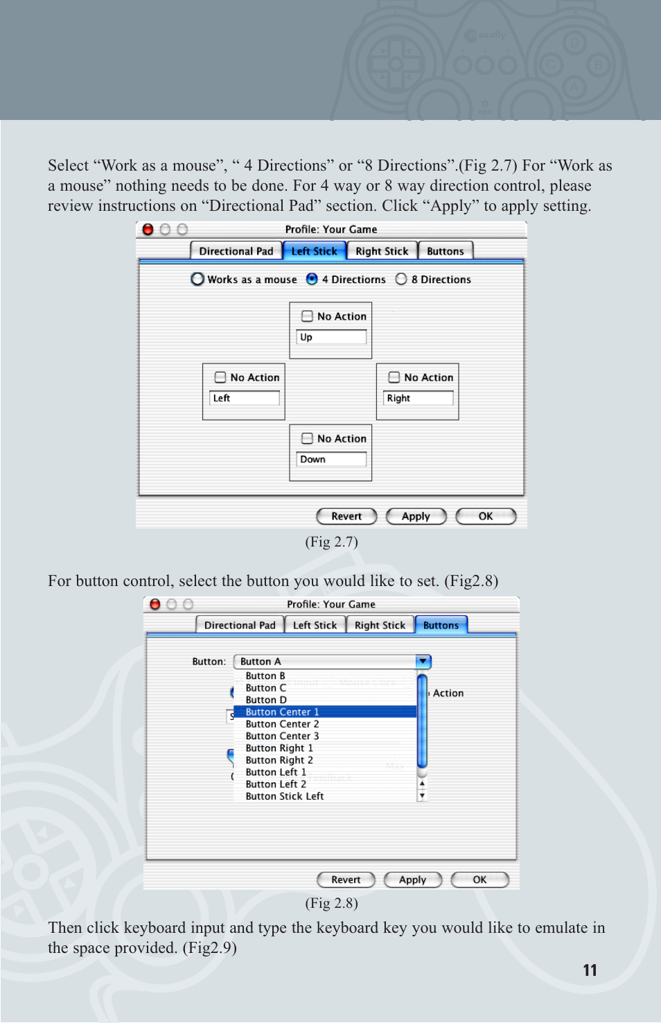 Left stick/right stick, Buttons, Ad c b | Macally OS X User Manual | Page 11 / 17