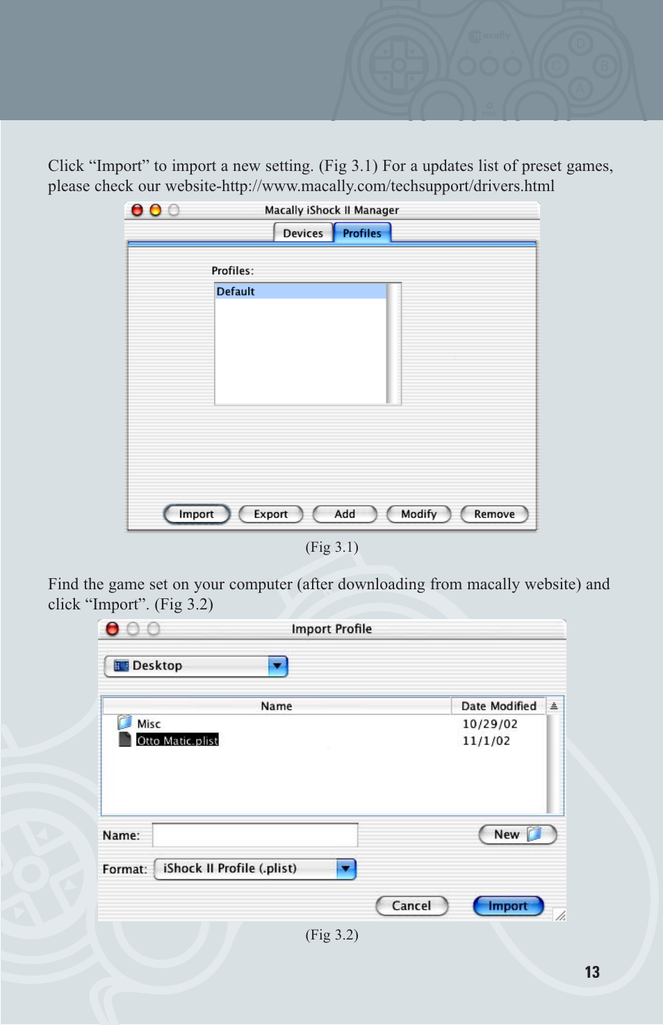 Import games setting, Ad c b | Macally OS X User Manual | Page 13 / 17