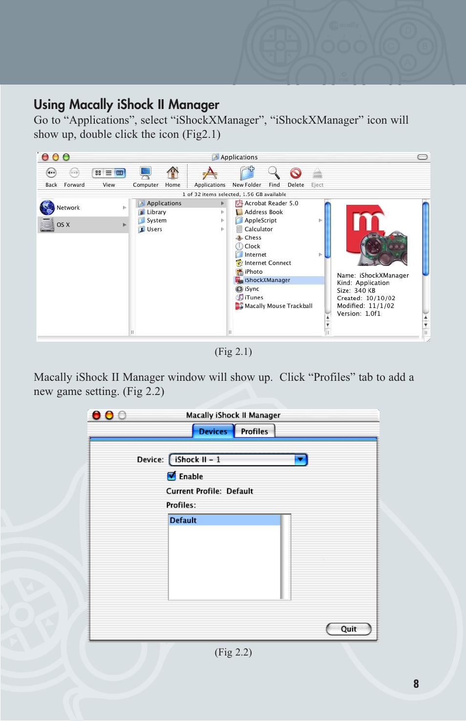 Using macally ishock ii manager, Ad c b | Macally OS X User Manual | Page 8 / 17