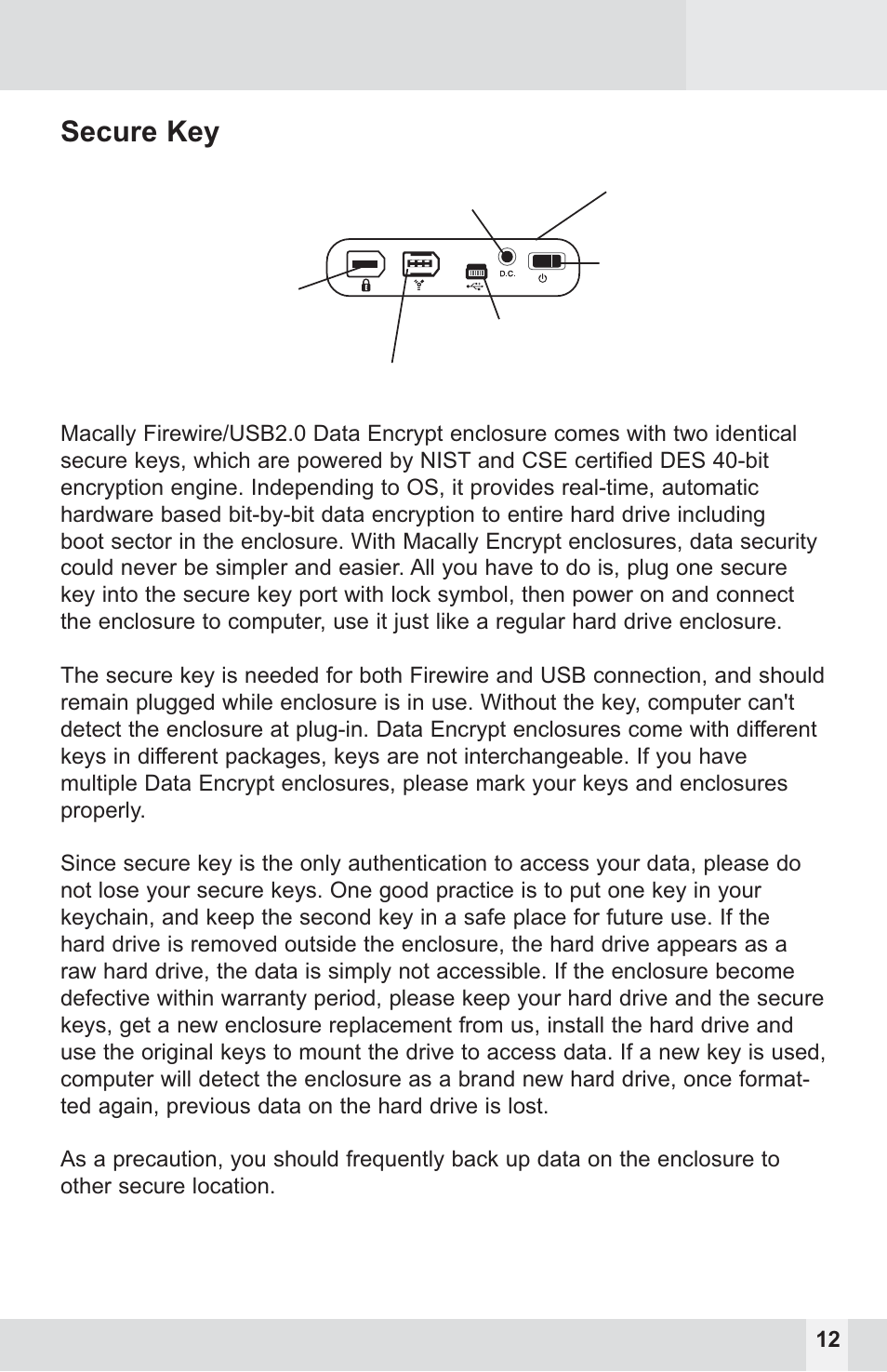 Secure key | Macally PHR-250CE User Manual | Page 12 / 22