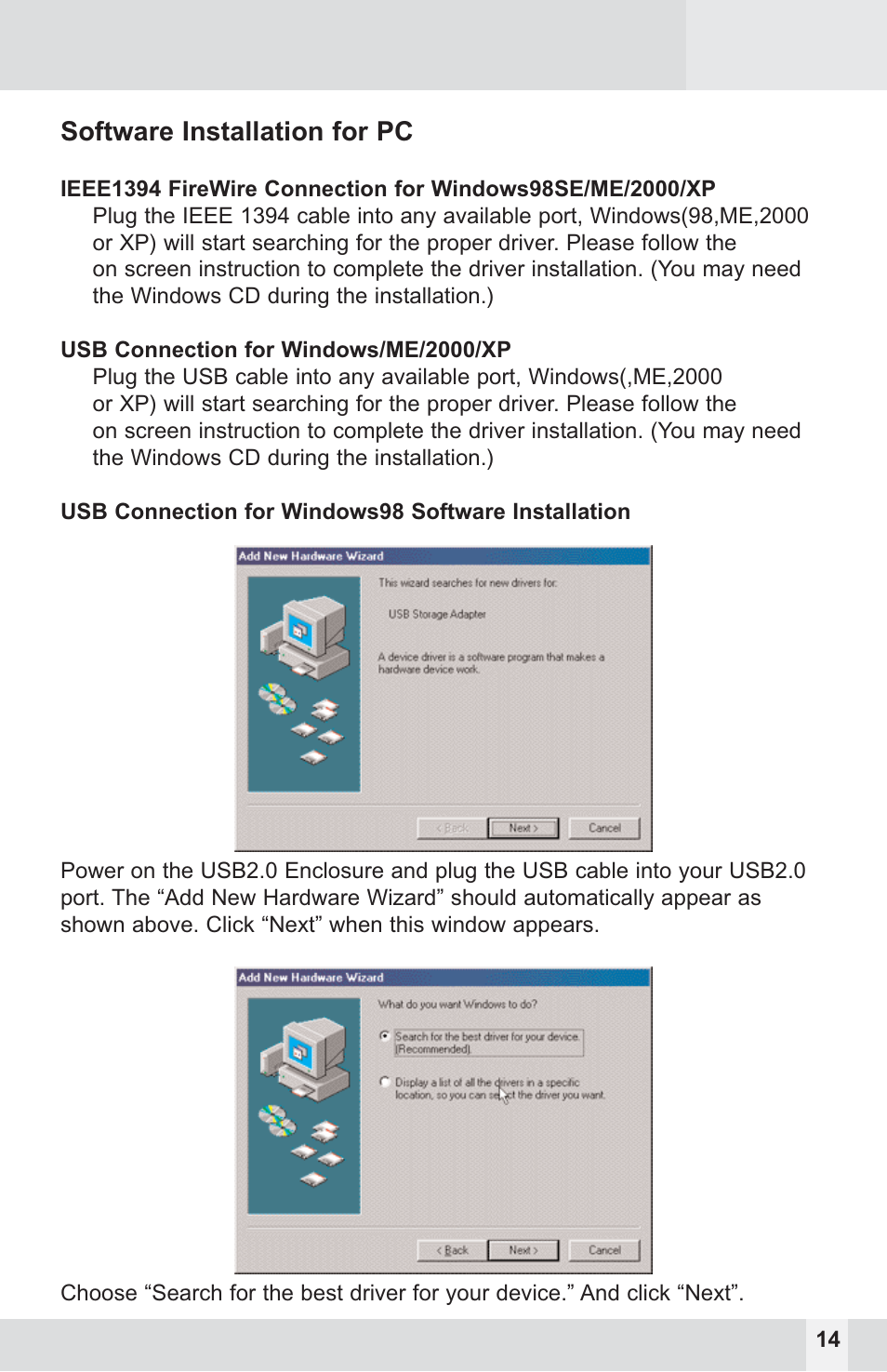 Software installation for pc | Macally PHR-250CE User Manual | Page 14 / 22