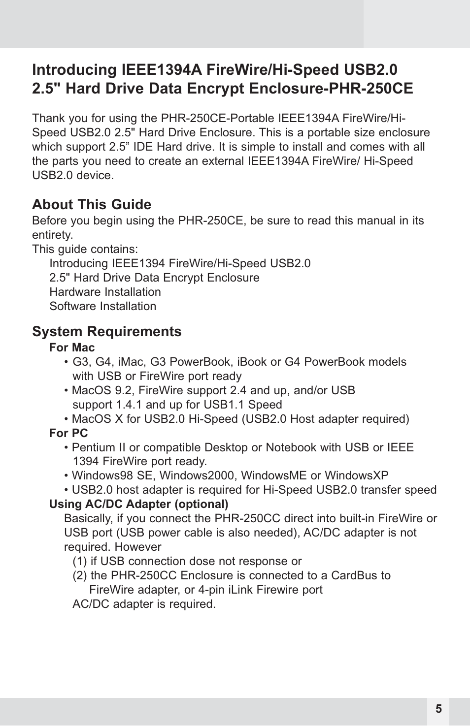Macally PHR-250CE User Manual | Page 5 / 22