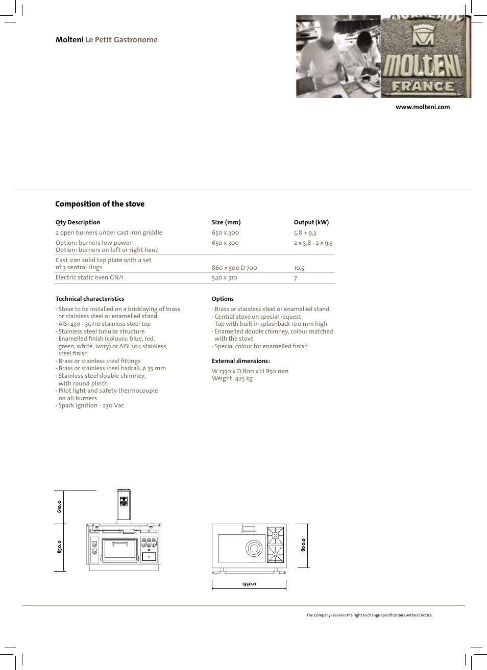 Composition of the stove, Molteni le petit gastronome | Molteni Le Petit Gastronome User Manual | Page 2 / 2