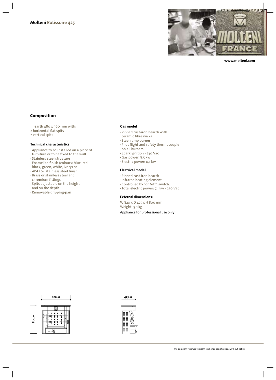 Composition, Molteni rôtissoire 425 | Molteni Rotissoire 425 User Manual | Page 2 / 2