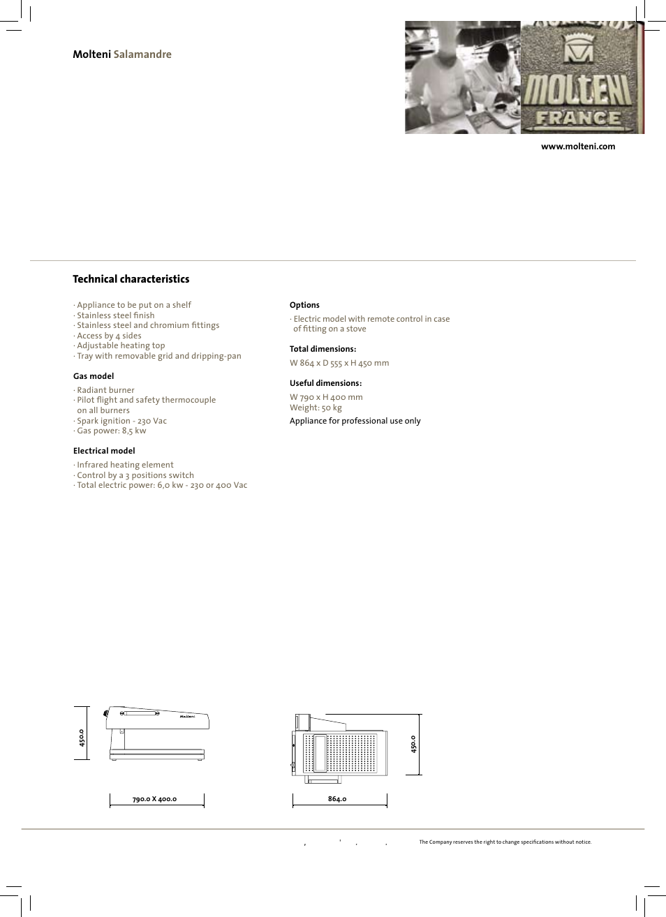 Technical characteristics, Molteni salamandre | Molteni Salamandre User Manual | Page 2 / 2