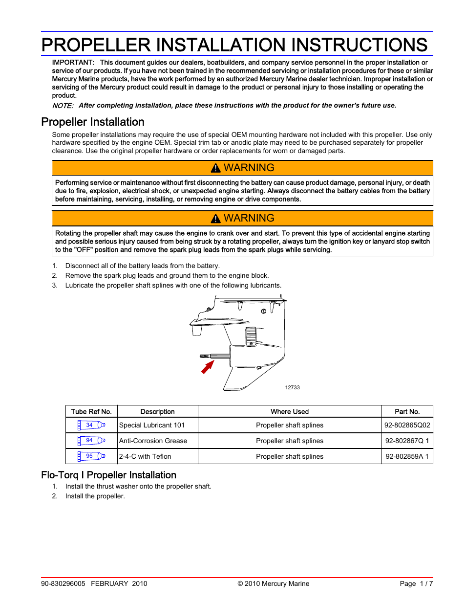 Mercury Marine 90-830296005 User Manual | 7 pages