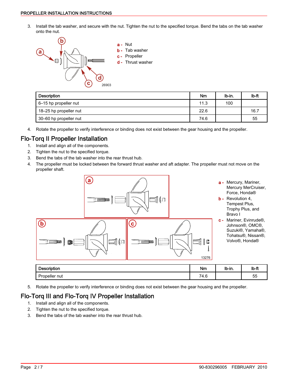 Flo-torq ii propeller installation, Flo‑torq ii propeller installation, Ab c d | Mercury Marine 90-830296005 User Manual | Page 2 / 7
