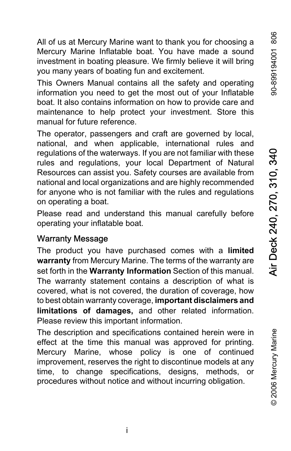 Mercury Marine AirDeck 899194001 User Manual | 40 pages