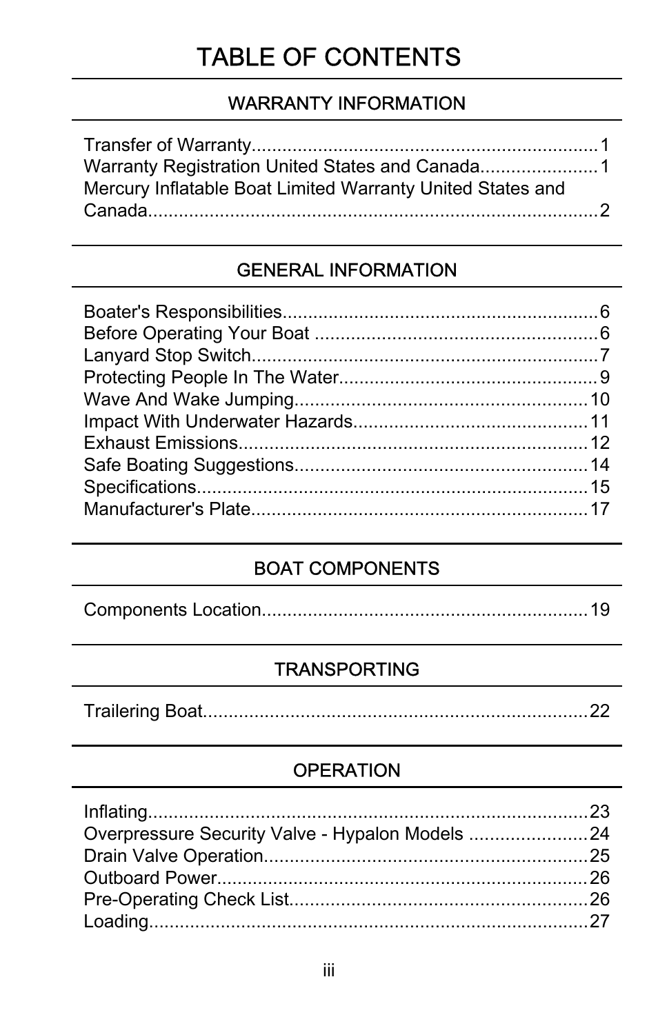 Mercury Marine AirDeck 899194001 User Manual | Page 3 / 40