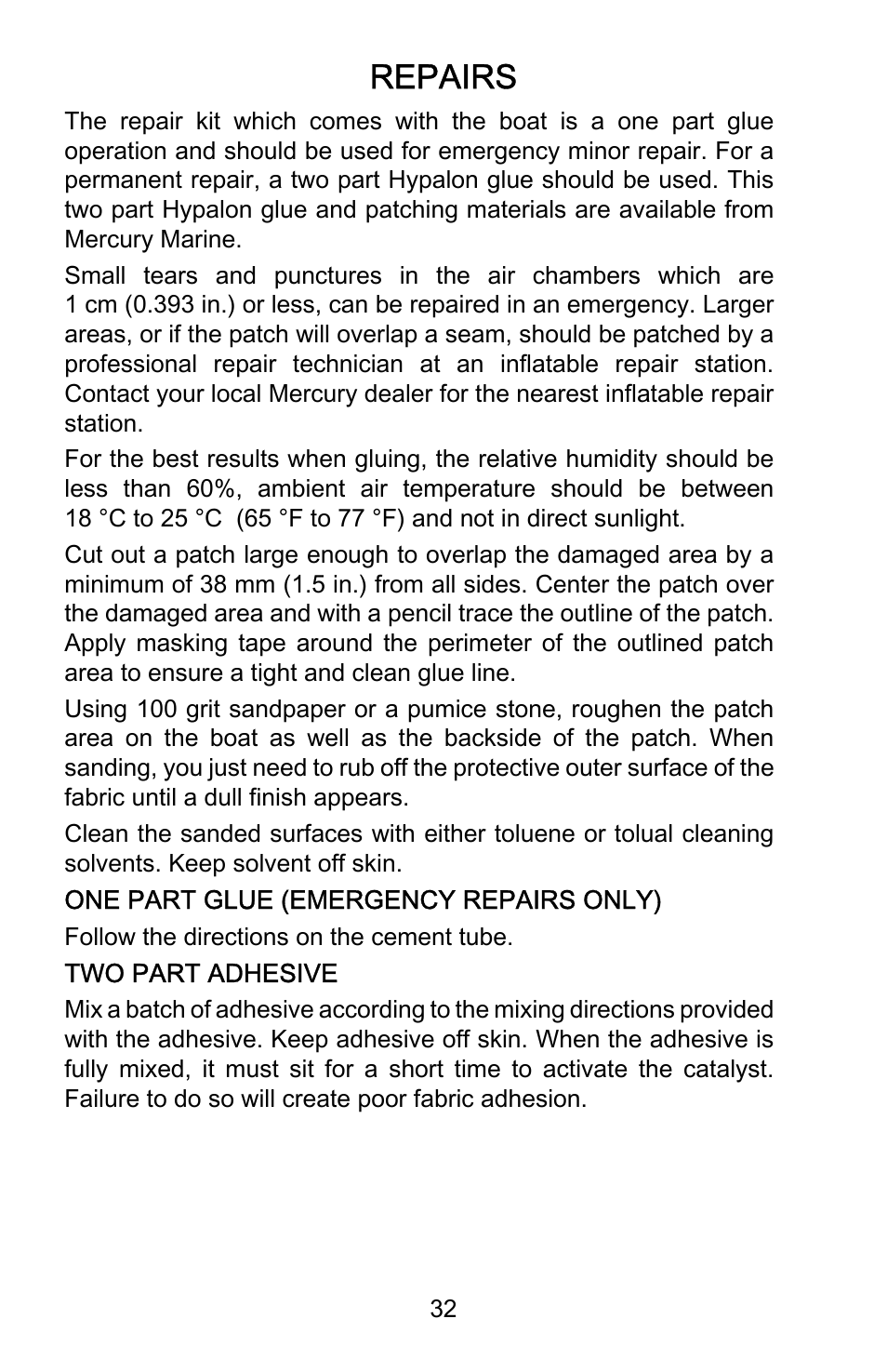 Repairs | Mercury Marine AirDeck 899194001 User Manual | Page 36 / 40