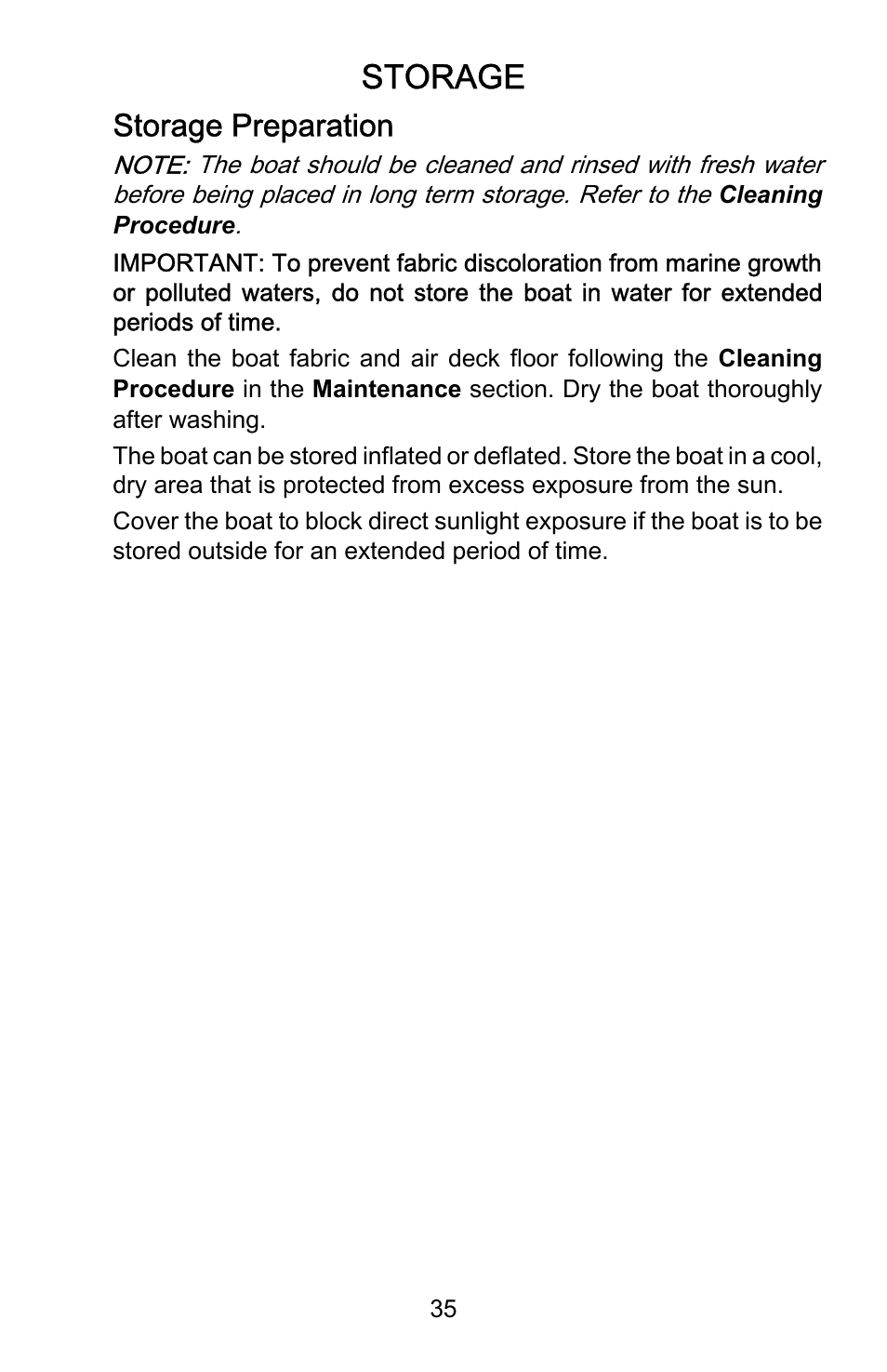 Storage, Storage preparation | Mercury Marine AirDeck 899194001 User Manual | Page 39 / 40