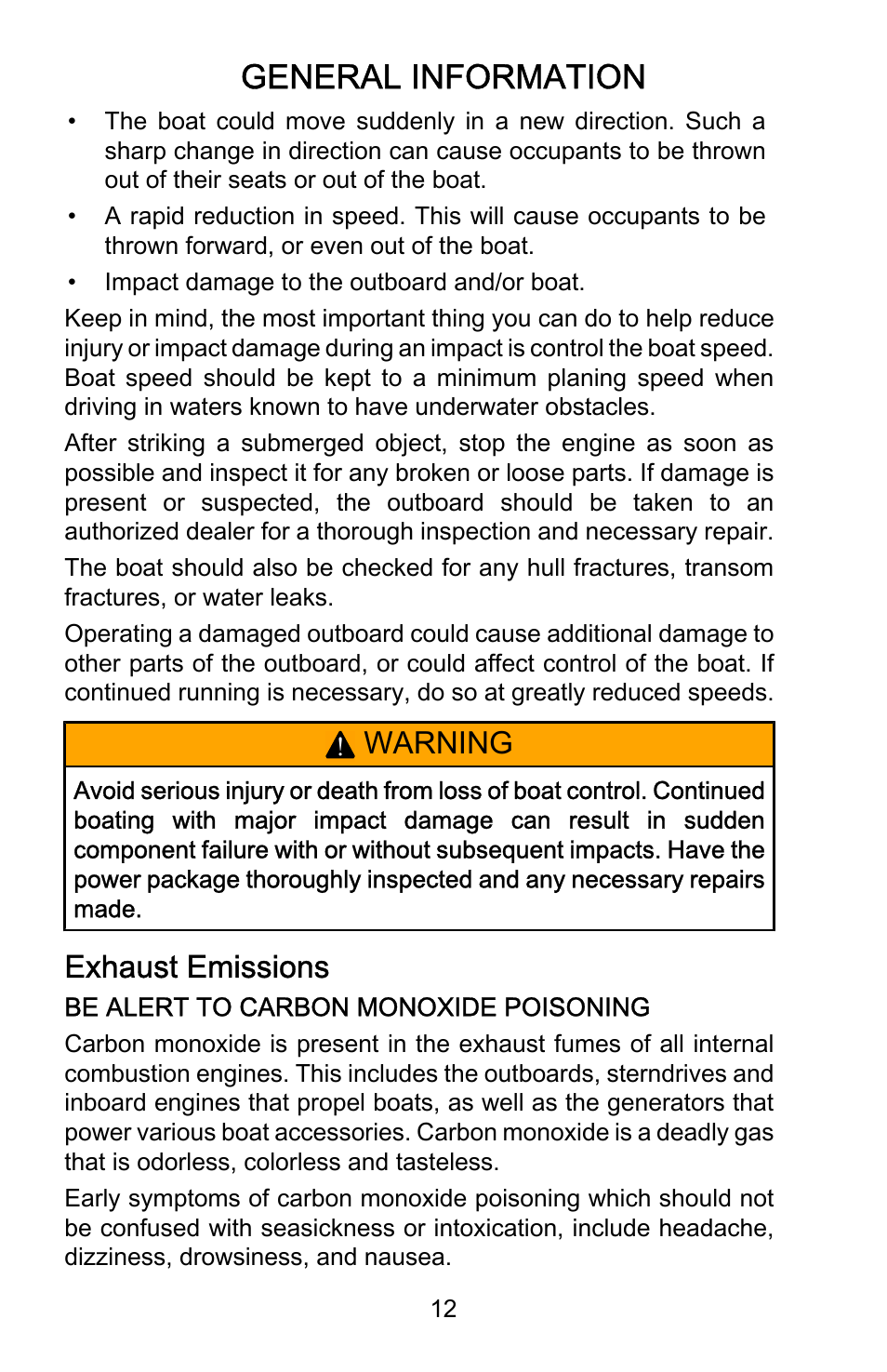 Exhaust emissions, General information, Warning | Mercury Marine Sport 899183001 User Manual | Page 16 / 42