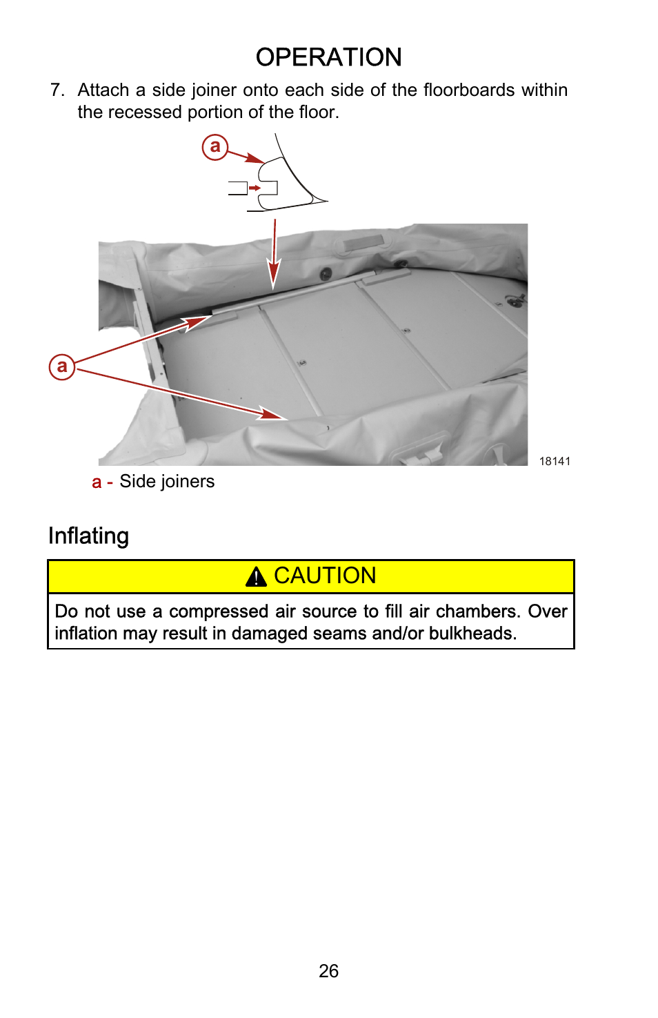 Inflating, Operation, Caution | Mercury Marine Sport 899183001 User Manual | Page 30 / 42