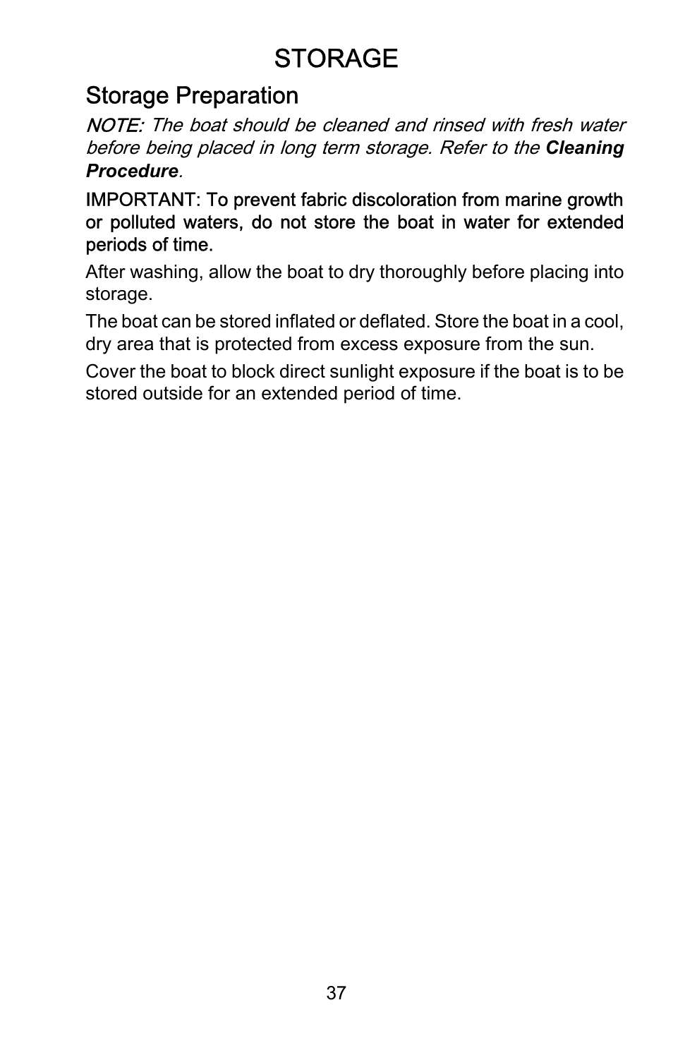 Storage, Storage preparation | Mercury Marine Sport 899183001 User Manual | Page 41 / 42