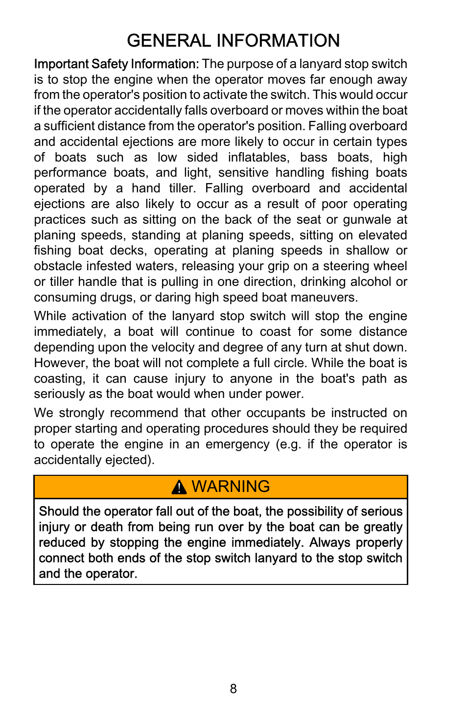 General information, Warning | Mercury Marine Roll Up 899197001 User Manual | Page 12 / 37