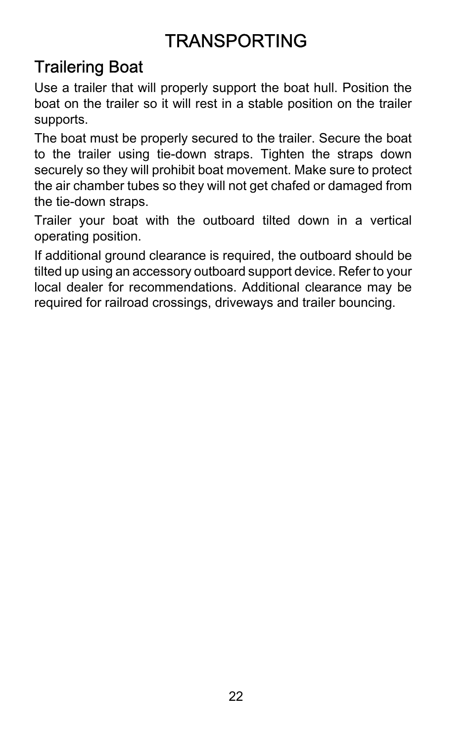 Transporting, Trailering boat | Mercury Marine Roll Up 899197001 User Manual | Page 26 / 37