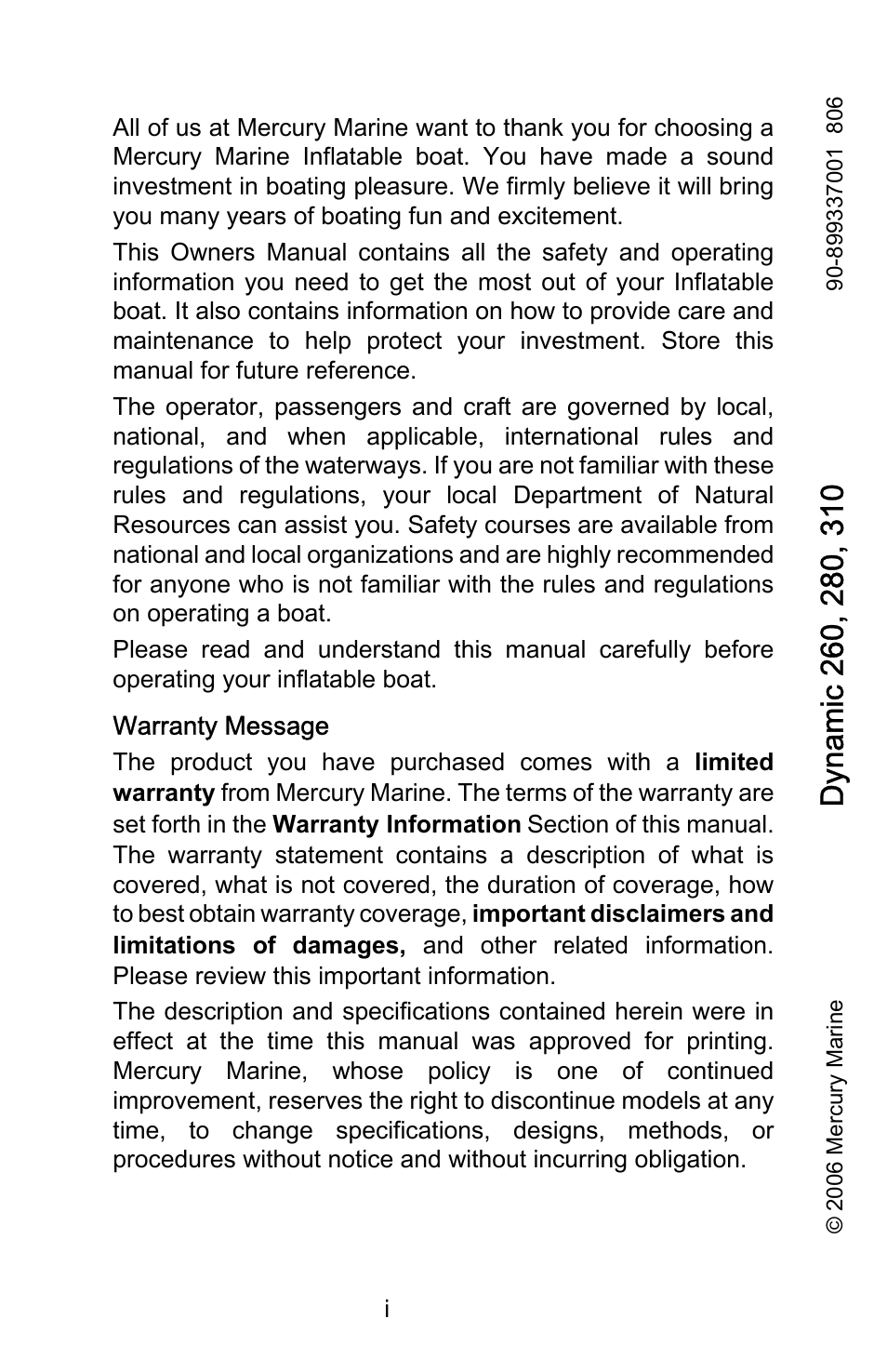 Mercury Marine Dynamic 899337001 User Manual | 37 pages