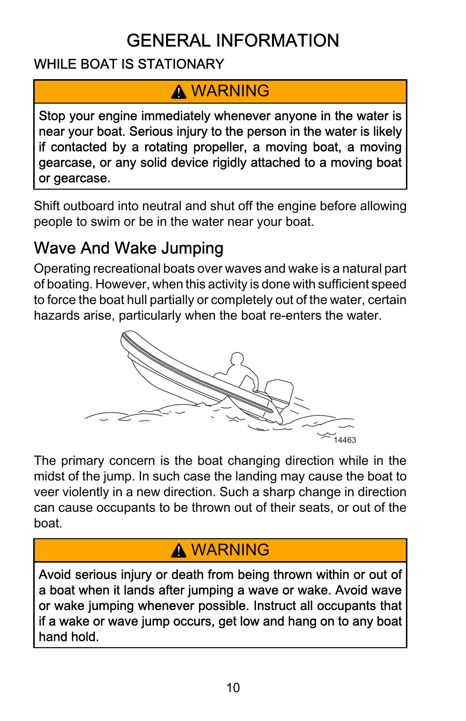 Wave and wake jumping, General information, Warning | Mercury Marine Dynamic 899337001 User Manual | Page 14 / 37