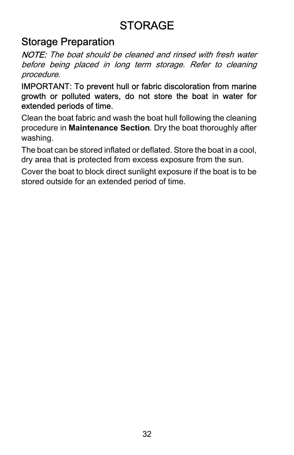 Storage, Storage preparation | Mercury Marine Dynamic 899337001 User Manual | Page 36 / 37