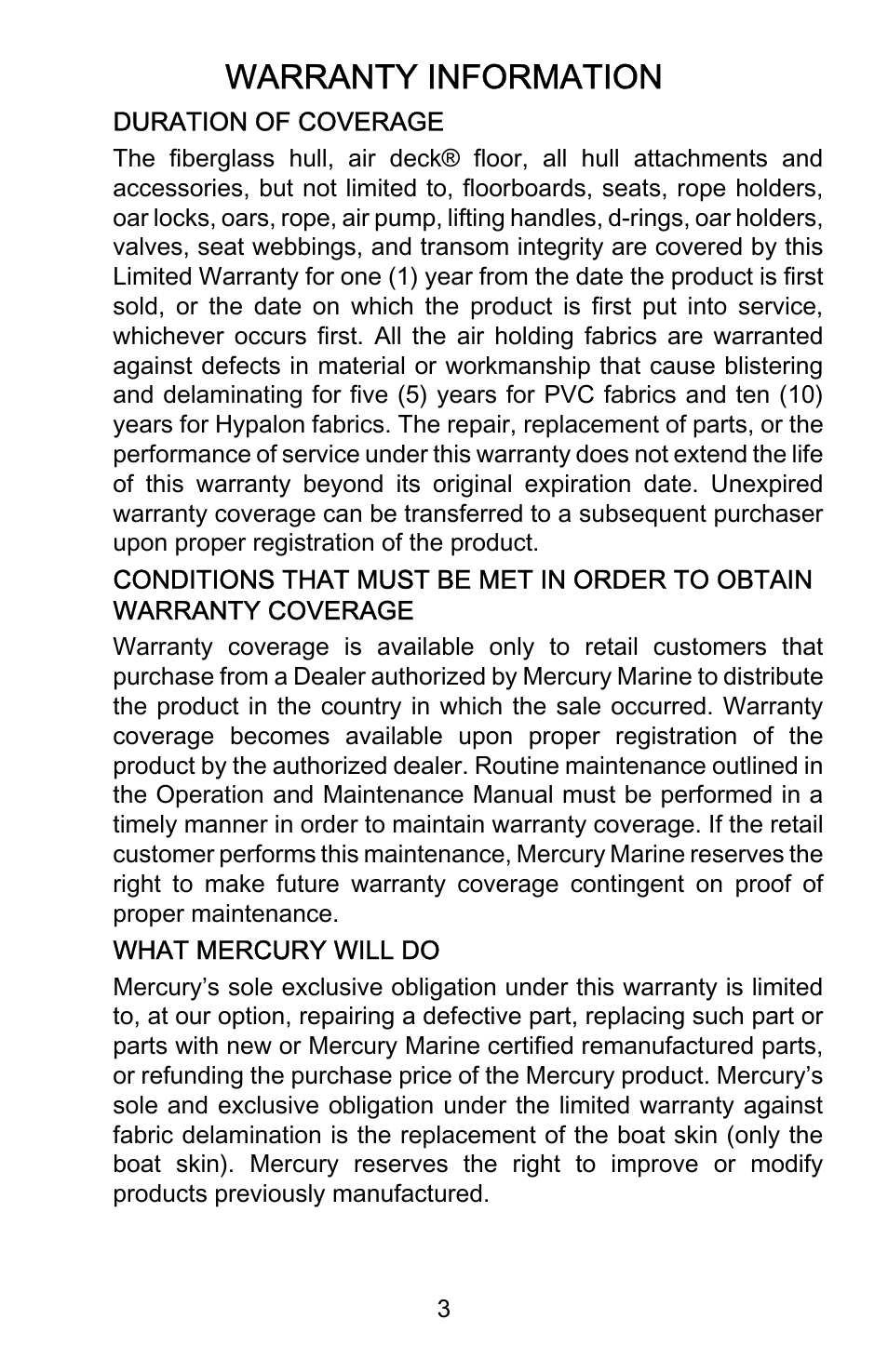 Warranty information | Mercury Marine Heavy Duty 899846001 User Manual | Page 7 / 50